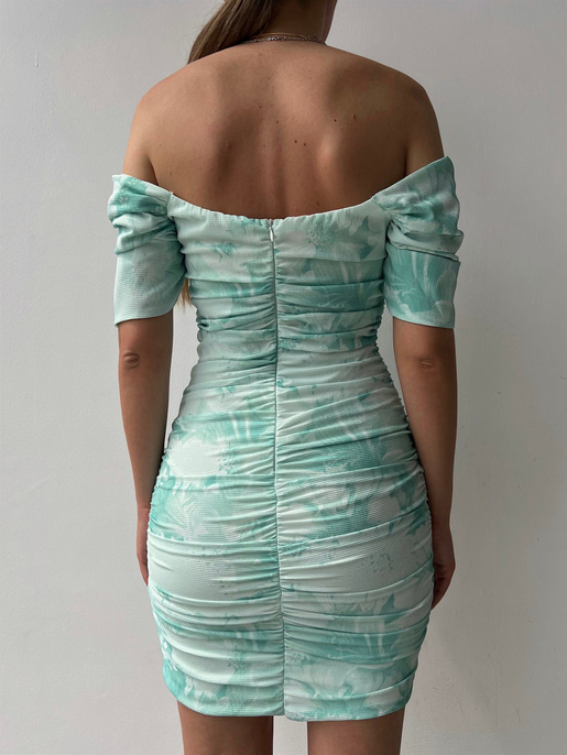 Açık Omuz Drape Önden Düğme Detaylı Pirmin Kadın Mint Elbise 22Y000323