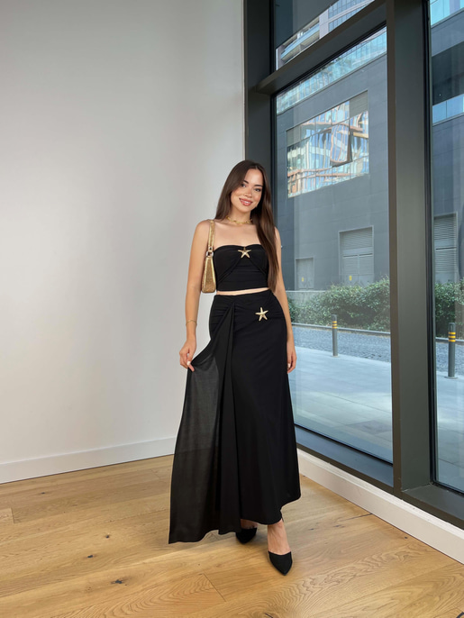 Aksesuar ve Belden Bağlama Detaylı Eppil Siyah Kadın Takım  25Y546