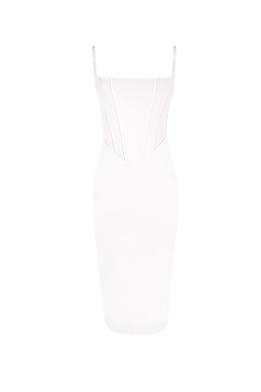 Askılı Korse Detay Tina Kadın Beyaz Kalem Midi Elbise 23K000455