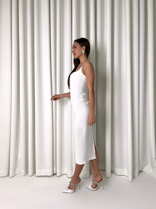 Askılı Korse Detay Tina Kadın Beyaz Kalem Midi Elbise 23K000455