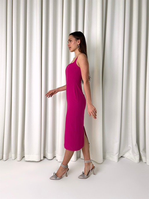 Askılı Korse Detay Tina Kadın Fuşya Kalem Midi Elbise 23K000455