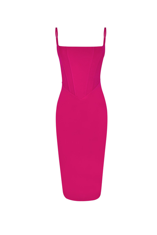 Askılı Korse Detay Tina Kadın Fuşya Kalem Midi Elbise 23K000455
