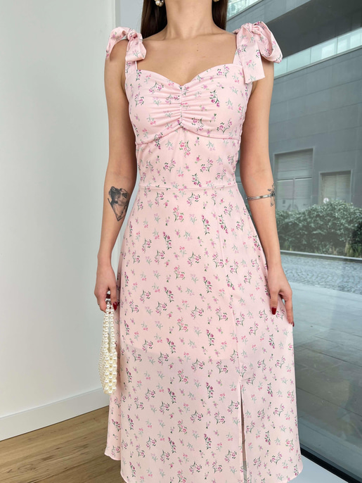 Askısı Bağlamalı Önü Büzgü Detaylı Esport Kadın Pembe Elbise 24Y212