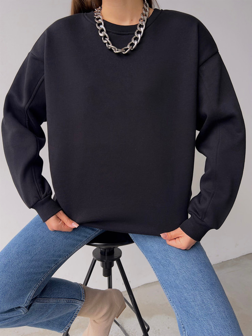 Basıc Bisiklet Yaka Kadın Siyah Sweat 22K000162