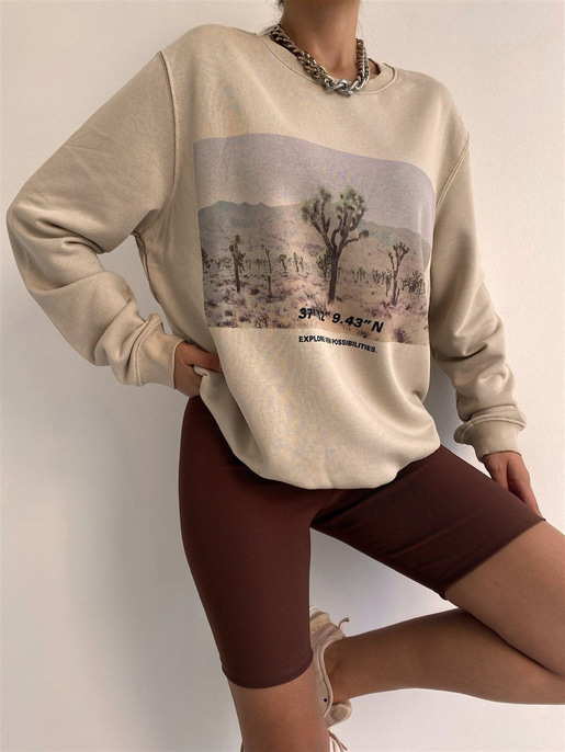 BASKILI BİSİKLET YAKA SWEAT 22K000113