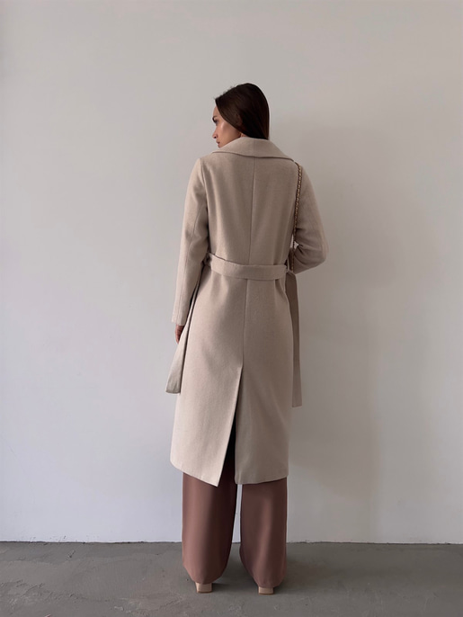 Belden Kuşaklı Yanları Cep Detaylı Stefan Kadın Bej Kaşe Kaban 23K000118