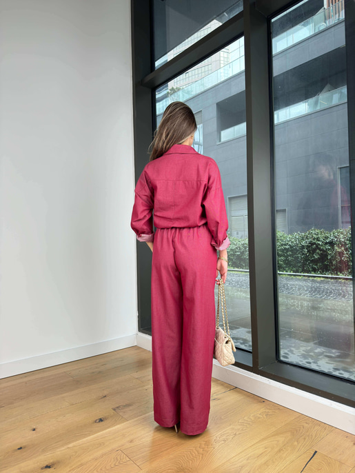 Beli Lastikli Ve Bağcıklı Bol Paça Veder Bordo Kadın Pantolon 25Y073