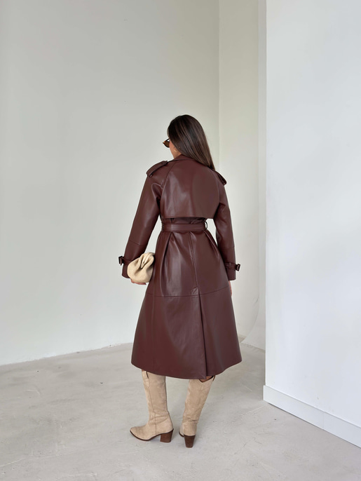 Beli Ve Kol Ucu Kemer Detaylı Tegan Kahve Kadın Deri Trenç 26K016