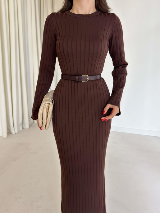 Bisiklet Yaka Agatha Kahve Triko Kadın Elbise 26K003