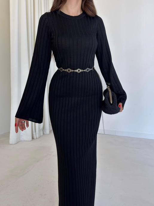 Bisiklet Yaka Agatha Siyah Triko Kadın Elbise 26K003