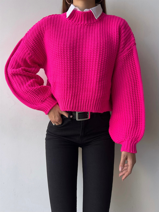 Bisiklet Yaka Andreia Kadın Fuşya Kazak 23K000195