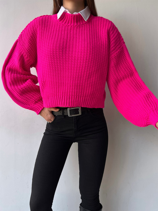 Bisiklet Yaka Andreia Kadın Fuşya Kazak 23K000195