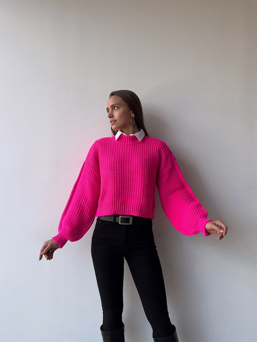 Bisiklet Yaka Andreia Kadın Fuşya Kazak 23K000195