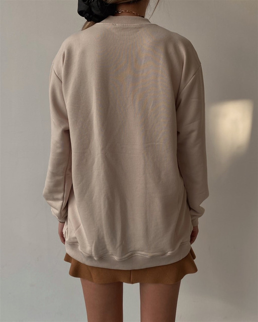 Bisiklet Yaka Boyfriend Kadın Taş Renk Sweat 22K000015