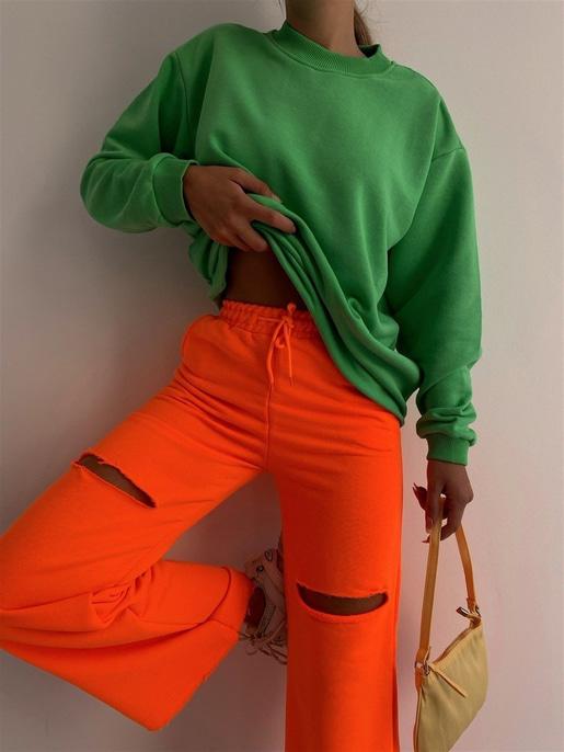 Bisiklet Yaka Boyfriend Kadın Yeşil Sweat 22K000015