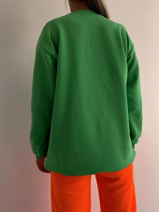 Bisiklet Yaka Boyfriend Kadın Yeşil Sweat 22K000015