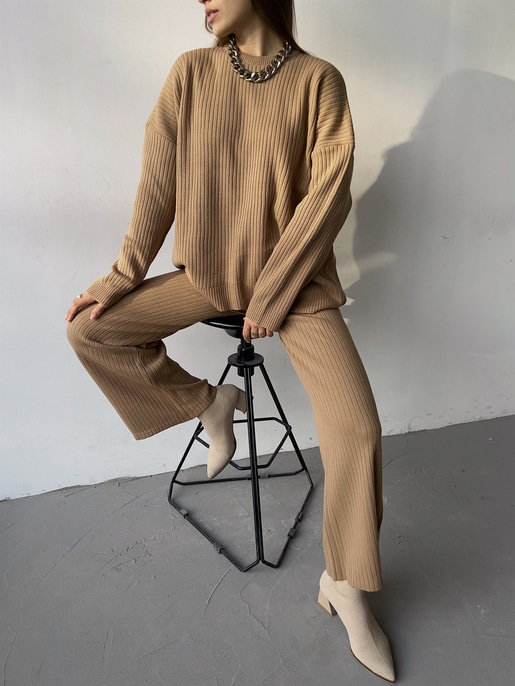 Bisiklet Yaka Geniş Paçalı Laura Kadın Vizon Triko Takım 23K000283