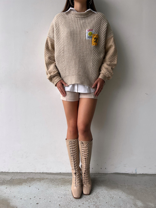 Bisiklet Yaka Kol Kısmı Kapitone Detaylı Nela Kadın Taş Salaş Triko Kazak 23K000160