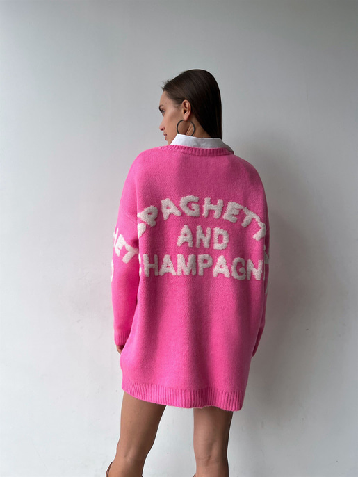 Bisiklet Yaka Ön Ve Arka Kısmı Yazılı Stuart Kadın Pembe Uzun Triko Kazak 23K000186