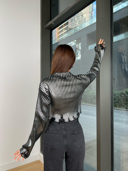 Bisiklet Yaka Parlak Joana Kadın Siyah Kazak 24k000185