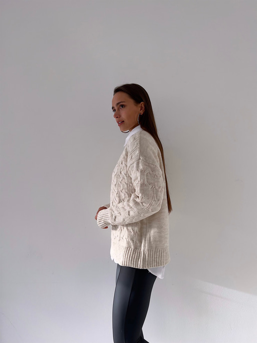 Bisiklet Yaka Perla Kadın Ekru Triko Kazak 23K000199