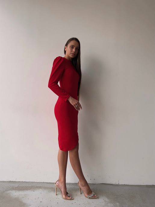 Bisiklet Yaka Uzun Tek Kol Göğüs Detay Asimetrik Kesim Gratiana Kadın Kırmızı Elbise 23K000045