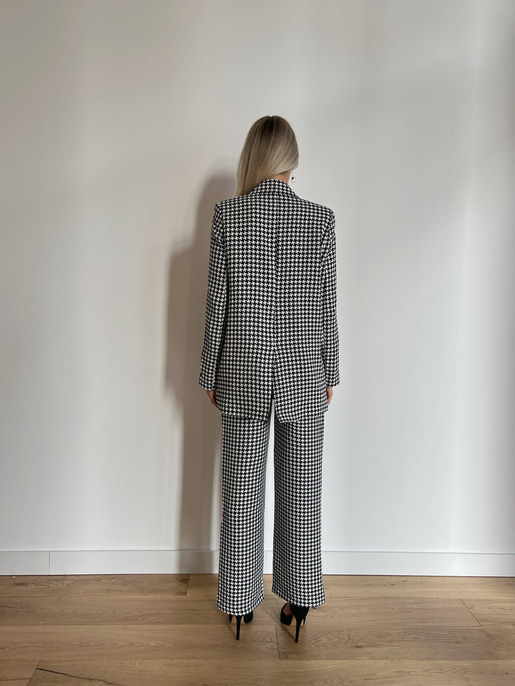 Blazer Ceket Yüksek Bel Bol Paça Pantolon Joe Kadın Siyah Tüvit Takım 24k000099