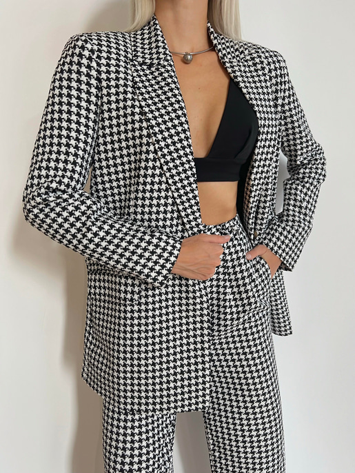 Blazer Ceket Yüksek Bel Bol Paça Pantolon Joe Kadın Siyah Tüvit Takım 24k000099