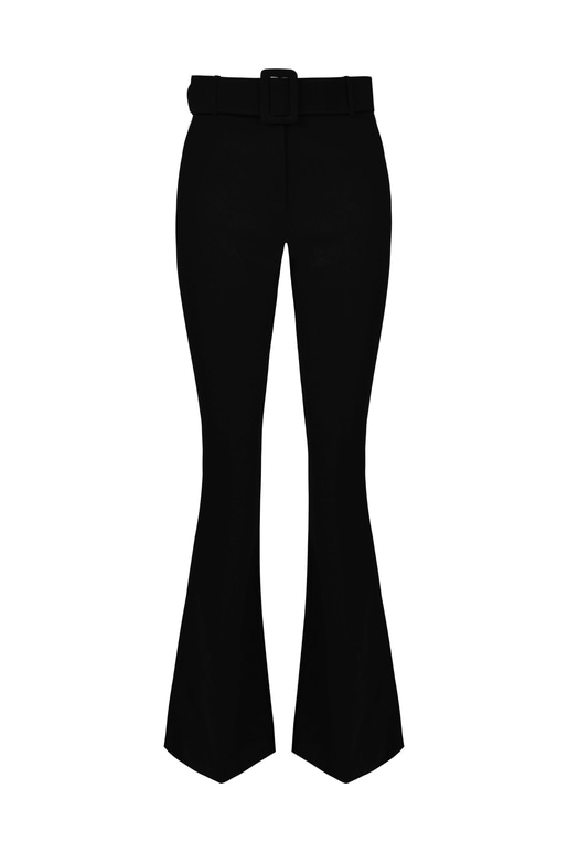 Bol Paça Kemerli Bermuda Siyah Kadın  Pantolon 25Y537