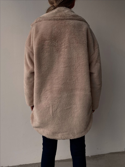Boyfriend Önde Büyük Cep Detaylı Kadın Taş Renk  Kürk Mont 22K000355