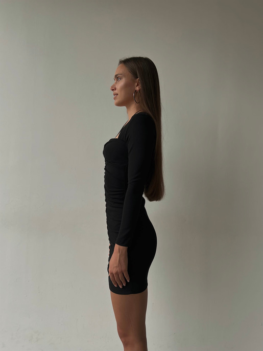 Boyundan Çapraz İp Detay Uzun Kol Drapeli Jolanka Kadın Siyah Mini Elbise 23K000030