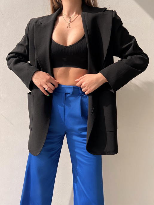Büyük Cepli Josephine Kadın Siyah Blazer Ceket 22Y000087