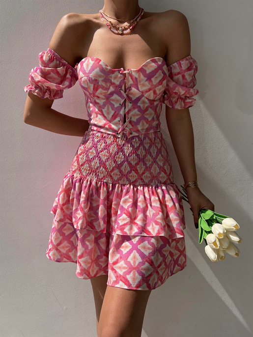 Çapraz Bağcık Açık Omuz Üst Fırfırlı Gipeli Alt Justus Kadın Pembe İkili Takım 22Y000330