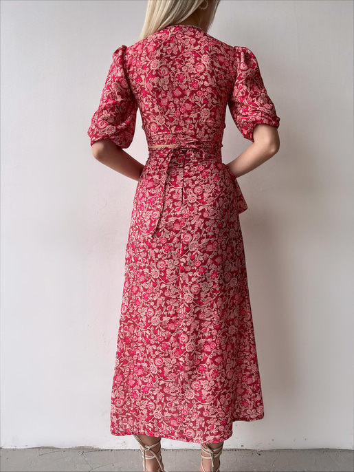 Çiçeki Kruvaze Bağcıklı Alt Ve Üst Balera Kadın Bordo İkili Takım 22Y000336