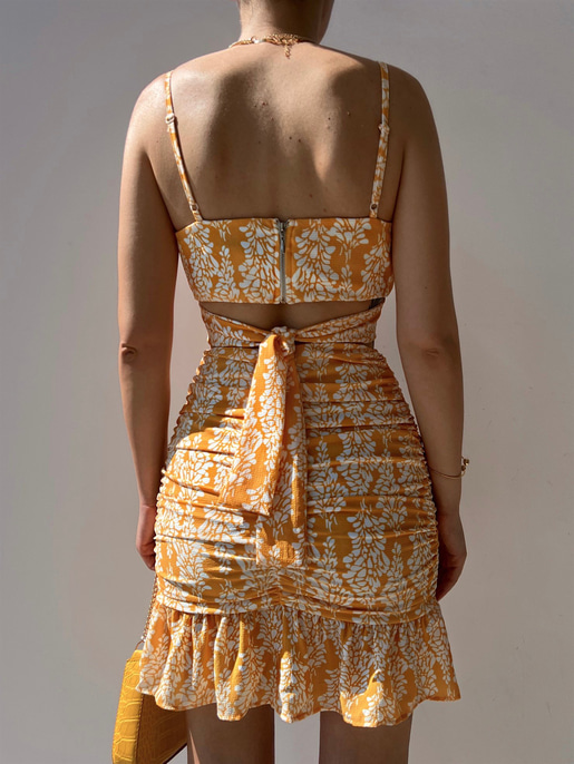 Çiçekli Crop Üst Ve Volanlı Drape Etek Sammy Kadın Sarı İkili Takım 22Y000283