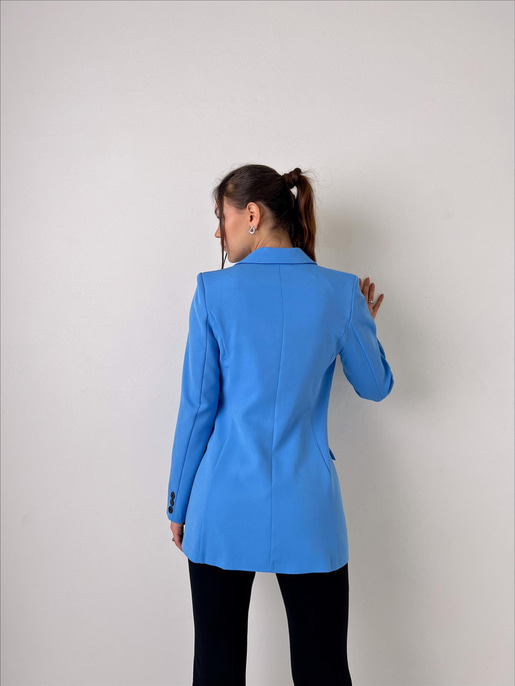 Çift Düğme Kapamalı Kruvaze Yaka Callie Kadın Mavi Blazer Ceket 23Y000019