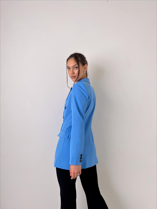 Çift Düğme Kapamalı Kruvaze Yaka Callie Kadın Mavi Blazer Ceket 23Y000019