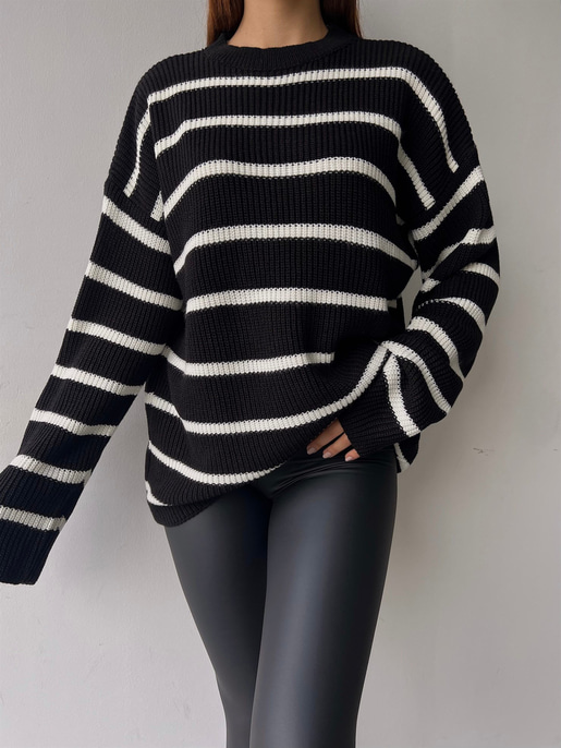 Çizgili Bisiklet Yaka Kazak 23K000194