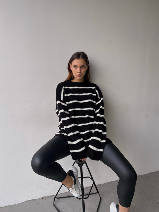 Çizgili Bisiklet Yaka Kazak 23K000194