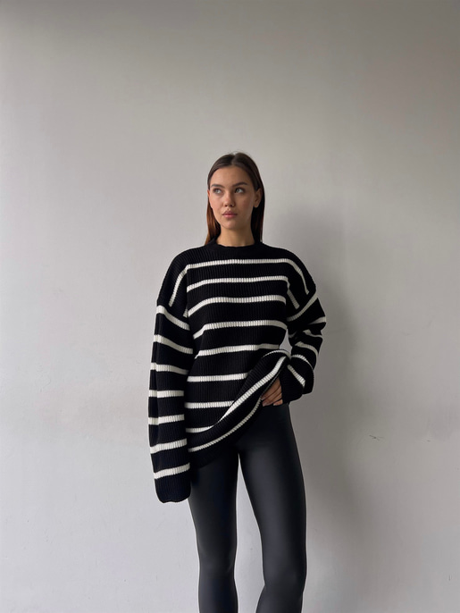 Çizgili Bisiklet Yaka Kazak 23K000194