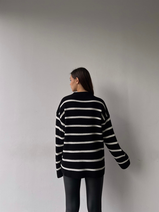 Çizgili Bisiklet Yaka Kazak 23K000194