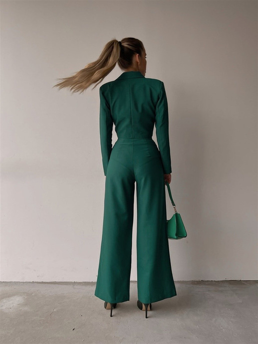 Crop Kruvaze Ceket Plazo Pntolon Vitale Kadın Yeşil İkili Takım 22K000447