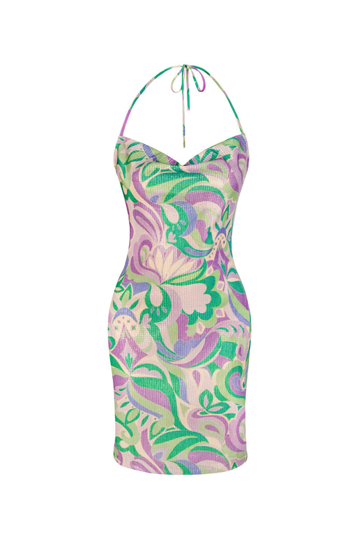 Degaje Yaka Boyundan Bağlamalı Neren Kadın Lila Elbise 23K000405