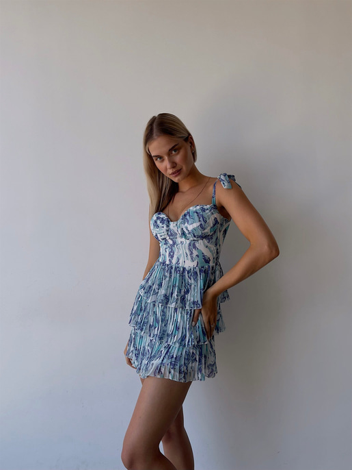 Desenli Ayarlanabilir Askılı Pileli Ve Fırfırlı Nanni Kadın Mor Elbise 22Y000487