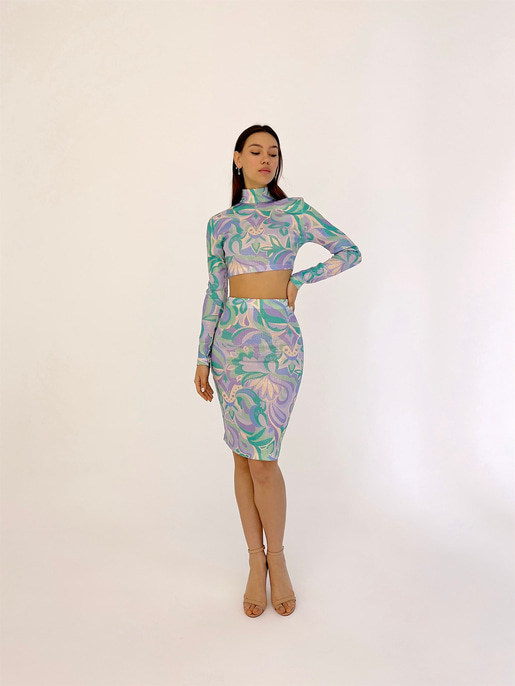 Desenli Üst Uzun Kol Palvin Kadın Lila İkili Takım 23K000406