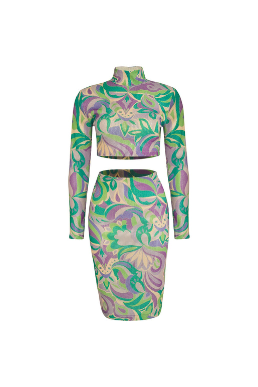 Desenli Üst Uzun Kol Palvin Kadın Lila İkili Takım 23K000406