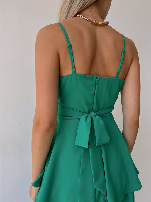 Dökümlü Yaka Eteği Fırfırlı Heather Kadın Yeşil Şort Tulum 22Y000033