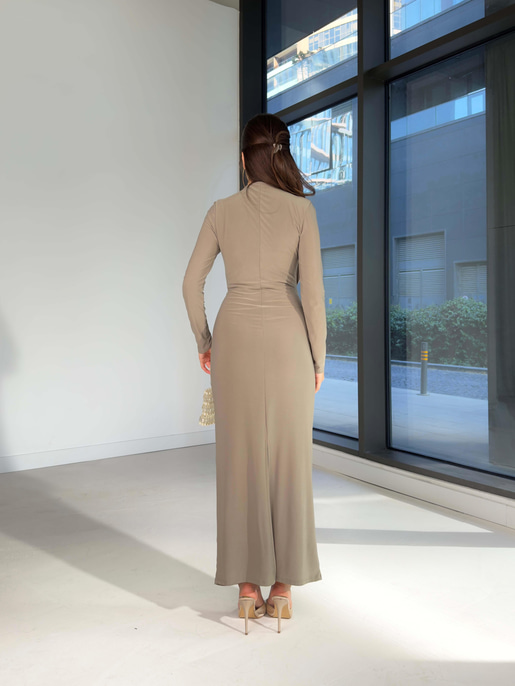 Drapeli Maxi Boy Arızon Haki Kadın elbise 26K018