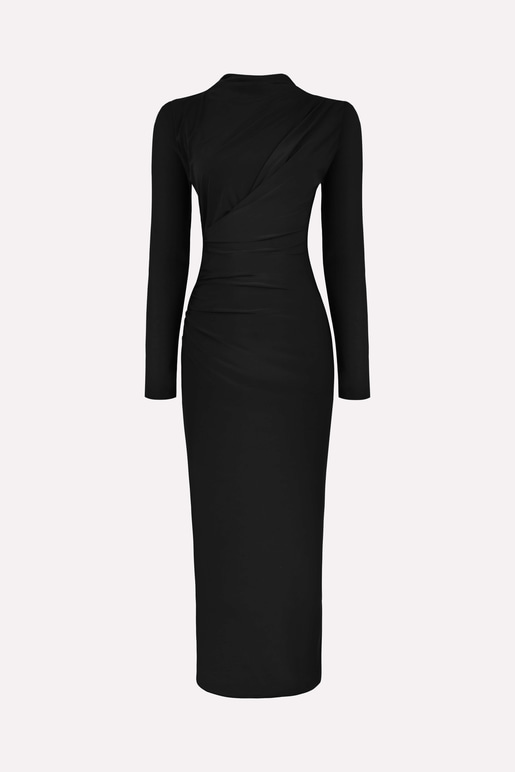 Drapeli Maxi Boy Arızon Siyah Kadın elbise 26K018