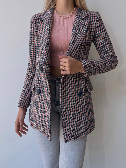 Düğme Kapamalı Mories Mavi Tüvit Desenli Ceket 23K000081